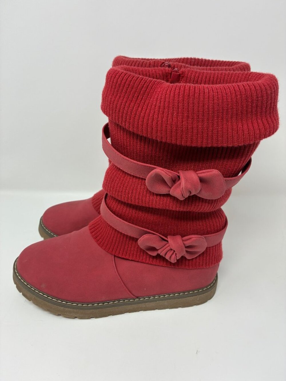 Dream Pairs Women’s Size 6 Red Slouch Boots Bow Detail Faux Fur Lined Winter
